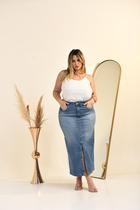 Saia Midi Plus Size Com Lycra Elastano Cintura Alta Casual!!