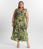 Saia Midi Plus Size Estampada Secret Glam Verde