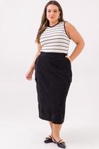 Saia Midi Plus Size Lila Cotelê Preta Cess