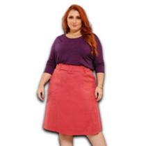 Saia Midi Plus Size Microcel com Zíper nas Costas com Cinto Fivela Encapado