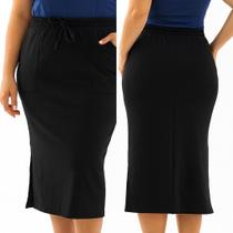 Saia Midi Plus Size Moletinho Com Bolsos E Fenda Saia Midi Plus Size Moletinho Com Bolsos E Fenda