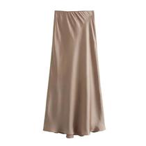 Saia Midi Preta de Cetim com Cintura Alta - Elegante e Moderna para Escritório