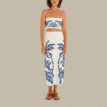 Saia Midi Reta Farm Estampada Coqueiro Tropical Feminina