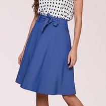 Saia Midi Rodada Azul Jeans Evasê Chambray Moda Evangélica