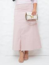 Saia Midi Social de Linho Básica Lisa com Bolso Fenda Elegante Soltinha Cor:RosaTamanho:GG Saia Midi Social de Linho Básica Lisa com Bolso Fenda Elegante Soltinha Cor:RosaTamanho:GG