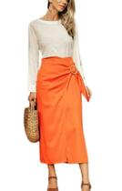 Saia Midi Transpassada com Fivela