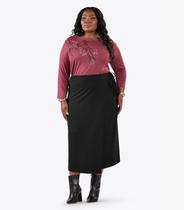 Saia Midi Transpassada Plus Size Secret Glam Preto Saia Midi Transpassada Plus Size Secret Glam Preto
