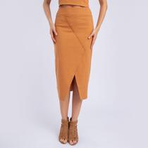 Saia midi transpasse em linho