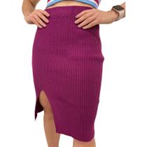 Saia Midi Tricot Modal Fenda Lateral Tendência Moda Verão Saia Midi Tricot Modal Fenda Lateral Tendência Moda Verão