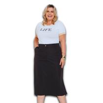 Saia Midi Turin Plus Size com Abertura na Lateral com Bolso e Botão Saia Midi Turin Plus Size com Abertura na Lateral com Bolso e Botão