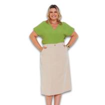 Saia Midi Turin Plus Size com Abertura na Lateral com Bolso e Botão Saia Midi Turin Plus Size com Abertura na Lateral com Bolso e Botão