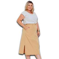 Saia Midi Turin Plus Size com Abertura na Lateral com Bolso e Botão