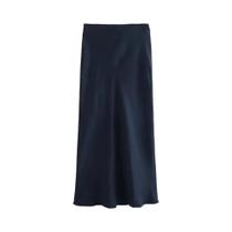 Saia Midi Vintage De Cetim Para Mulheres Zjaiss 2026, Saia De Moda Com Cintura Elástica Em Cor