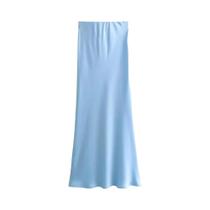 Saia Midi Vintage De Cetim Para Mulheres Zjaiss 2026, Saia De Moda Com Cintura Elástica Em Cor