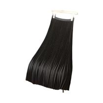 Saia Midi Vintage Feminina De Cintura Alta, Larga, Plissada, Em Cetim, Cor Sólida Para O Verão