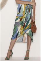 Saia midi viscose estampada com drapeado frontal Saia midi viscose estampada com drapeado frontal