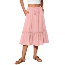 Saia Midi Witsmile Rosa com Bolsos - Tamanho M - Fluida e Estilosa