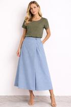 Saia Midi Yeji Feminina em Linho com Forro Confortável Cor:Azul ClaroTamanho:G