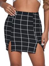 Saia Milumia Elegant, cintura alta, bainha, xadrez Bodycon