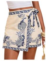 Saia Milumia Floral Print Wrap Mini A Line de cintura alta