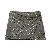 Saia Mini Assimétrica De Cintura Alta Com Lantejoulas Para Mulheres, Estilo Vintage Com Zíper