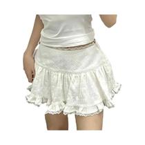 Saia Mini Branca Com Babados E Renda, Cintura Baixa, Em Camadas, Estilo Balletcore Gótico De Verão Saia Mini Branca Com Babados E Renda, Cintura Baixa, Em Camadas, Estilo Balletcore Gótico De Verão