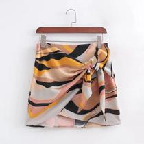 Saia Mini Com Estampa De Grafite Para Mulheres, Combinando Cores, Laço E Zíper, Faldas Mujer QUN7301