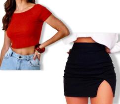 Saia Mini Com Fenda + Cropped Manga Curta Vivi Rangel