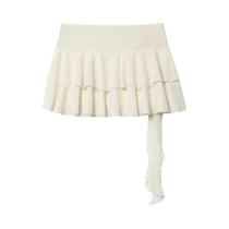 Saia Mini De Chiffon Bege Em Camadas Com Cintura Alta E Renda Para Mulheres, Moda Fairycore Saia Mini De Chiffon Bege Em Camadas Com Cintura Alta E Renda Para Mulheres, Moda Fairycore