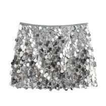 Saia Mini De Cintura Alta Com Lantejoulas Prateadas Para Mulheres, Brilhante E Elegante, Moda Y2K Saia Mini De Cintura Alta Com Lantejoulas Prateadas Para Mulheres, Brilhante E Elegante, Moda Y2K