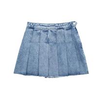 Saia Mini De Jeans Vintage De Cintura Alta Com Pregas Largas Para Mulheres, Zíper Lateral, Moda Saia Mini De Jeans Vintage De Cintura Alta Com Pregas Largas Para Mulheres, Zíper Lateral, Moda