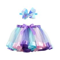 Saia Mini De Tule Arco-Íris Para Menina Com Grampo De Cabelo, Vestido De Festa, Roupas Infantis