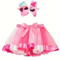 Saia Mini De Tule Arco-Íris Para Menina Com Grampo De Cabelo, Vestido De Festa, Roupas Infantis