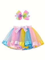 Saia Mini De Tule Arco-Íris Para Menina Com Grampo De Cabelo Vestido De Festa Roupas Infantis