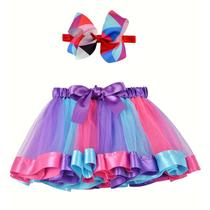 Saia Mini De Tule Arco-Íris Para Menina Com Grampo De Cabelo, Vestido De Festa, Roupas Infantis