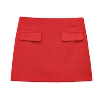 Saia Mini De Tweed Feminina De Cintura Alta Com Zíper Lateral E Aba, Modelo Evasê Para Escritório Saia Mini De Tweed Feminina De Cintura Alta Com Zíper Lateral E Aba, Modelo Evasê Para Escritório