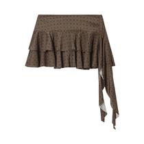 Saia Mini Em Chiffon Bege Com Camadas, Shorts De Cintura Alta Com Renda E Babados Para Mulheres,