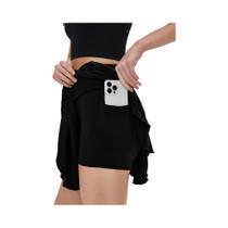 Saia Mini Esportiva Feminina De Cintura Alta Respirável Com Cinto E Bolso De Segurança Para Tênis,