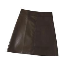 Saia Mini Feminina De Cintura Alta Em material sintético, Saia Curta Em PU Com Shorts Embutidos, Preto