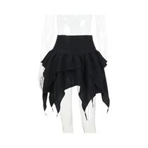 Saia Mini Irregular Gótica Punk Feminina, Moda De Verão, Sexy, Cor Sólida, Com Cordão E Babados