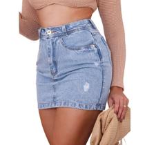 Saia Mini jeans cintura alta lavagem clara