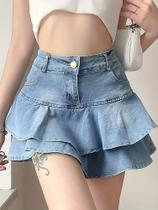 Saia Mini Jeans Vintage Com Babados Para Mulheres Verão 2023 Moda De Rua Shorts De Denim Lavado Saia Mini Jeans Vintage Com Babados Para Mulheres Verão 2023 Moda De Rua Shorts De Denim Lavado