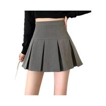 Saia Mini Plissada Cinza de Cintura Alta - Estilo Vintage Coreano Kawaii