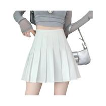 Saia Mini Plissada Feminina plus Size Preta Estilo Preppy Cintura Alta Modelo Evasê Uniforme Escolar