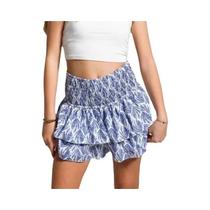 Saia Mini Plissada Floral Vintage Feminina De Cintura Alta Com Babados Verão 2024 Vestido Boêmio