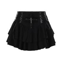 Saia Mini Plissada Goth Punk Para Mulheres Com Patchwork Cruzado Estilo Grunge Techwear
