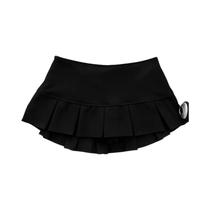 Saia Mini Plissada Preta De Cintura Baixa Estilo Y2K Com Shorts Embutidos Para Adolescentes E