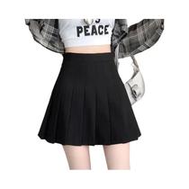 Saia Mini Plissada Preta plus Size Estilo Preppy Feminina Cintura Alta Evasê Uniforme Colegial JK