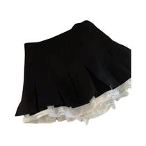 Saia Mini Preta De Cintura Alta Com Babados Para Mulheres, Estilo Coreano, Patchwork Plissado, Y2K, Saia Mini Preta De Cintura Alta Com Babados Para Mulheres, Estilo Coreano, Patchwork Plissado, Y2K,