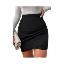 Saia Mini Preta De Cintura Alta Com Fenda Para Mulheres Verão Sexy Slim a Linha Moda Coreana Para
